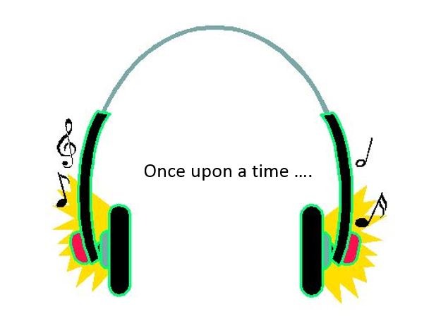 A graphic of head phones with text once upon a time