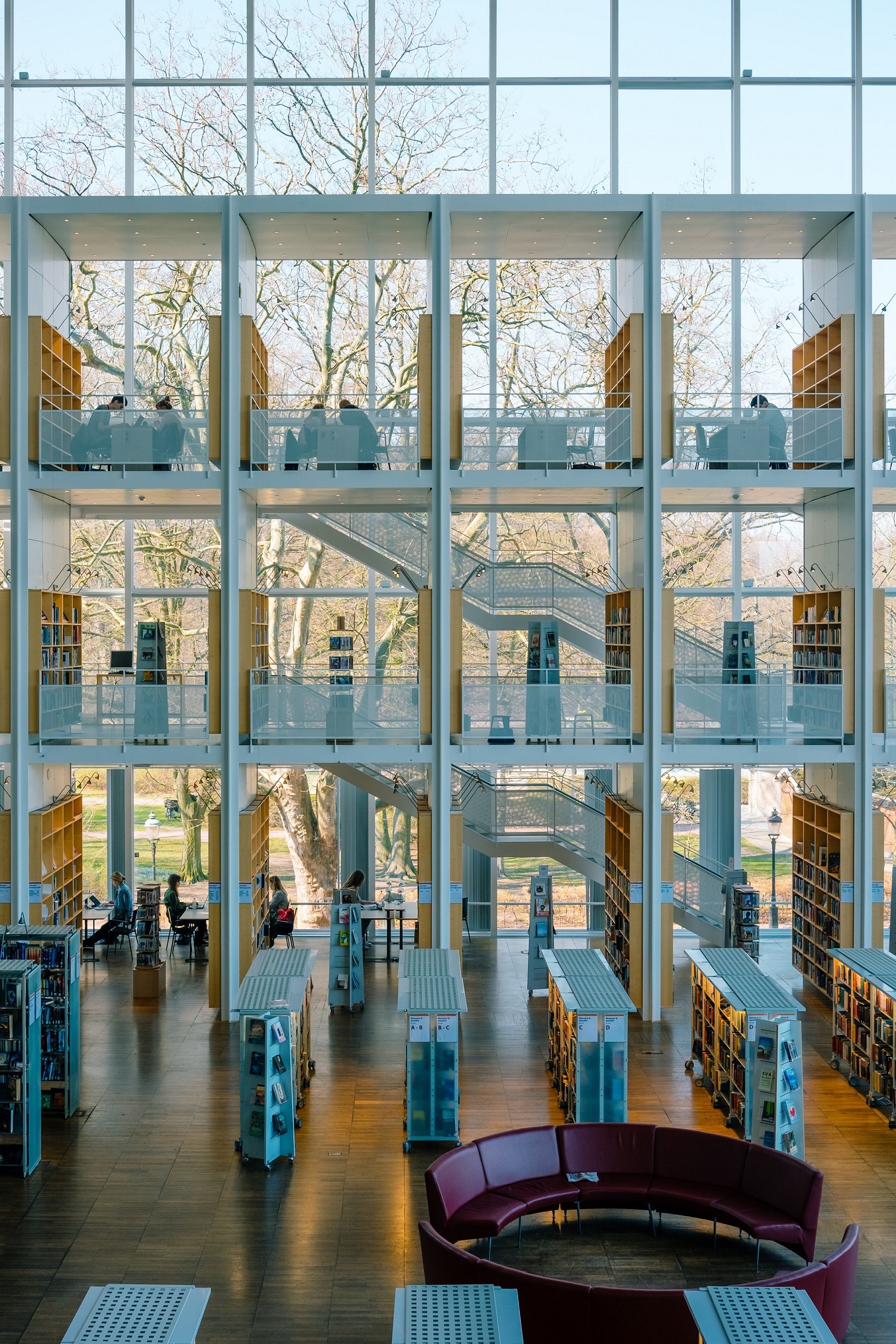 Photo of the interior of a modern library.