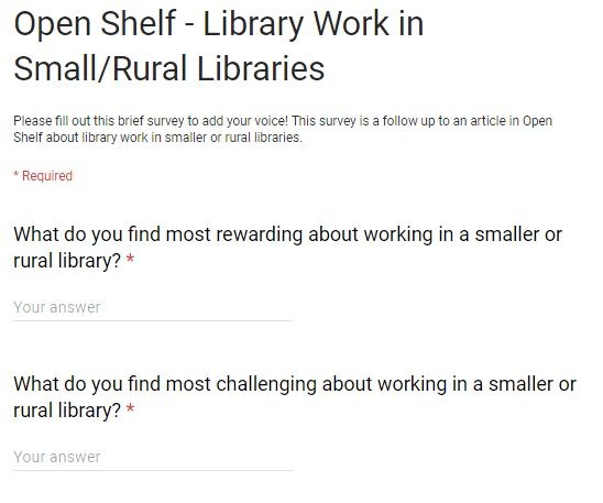 Two survey questions on rural or small libraries