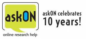 Logo of the askON service with the words "askON celebrates 10 years!"