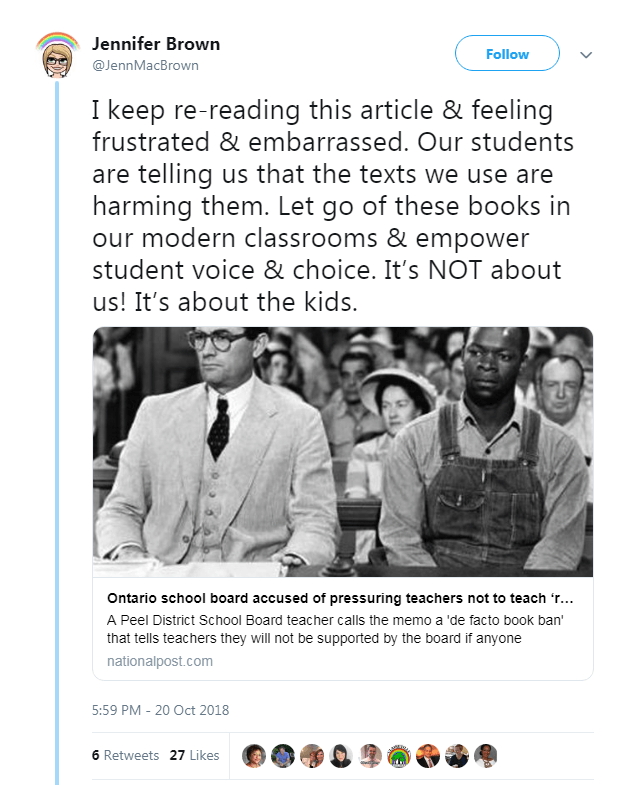 Twitter comment about To Kill and Mockingbird