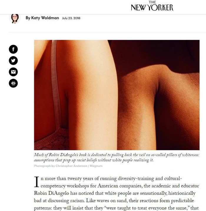 Screen shot of New Yorker article on Robin Diangelo
