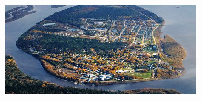 Aerial shot of Moose Factory, Ontario