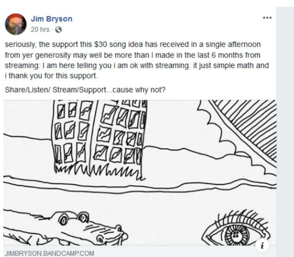 A tweet from singer Jim Bryson on streaming music