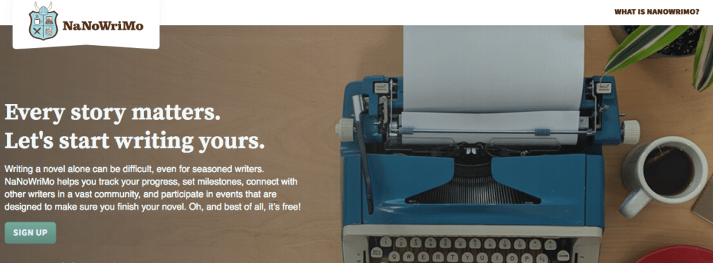 Screen Shot of the NaNoWriMo website.