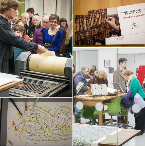 Collage of images of activities in the Book Arts Lab