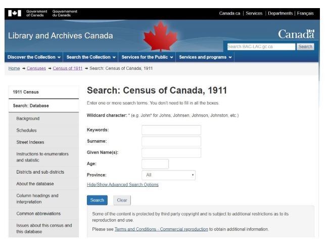 Screen shot of Census search