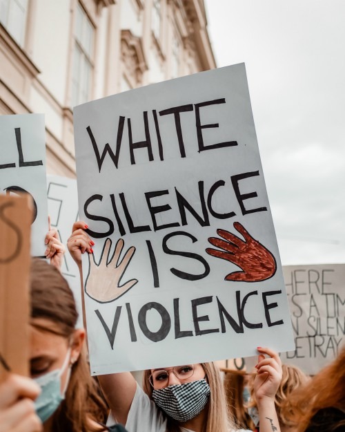 Photo of poster reading White silence is violence