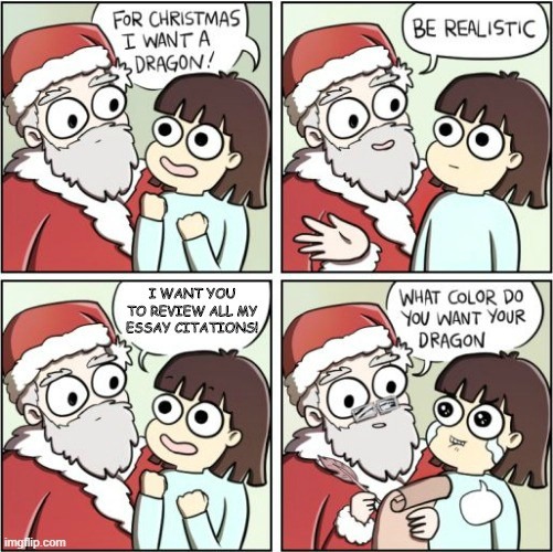 A comic strip featuring Santa and a little girl asking for presents