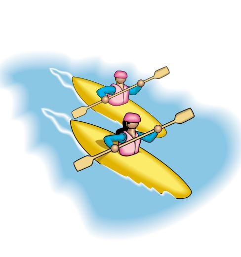 Two people paddling in a kayak (cartoon)