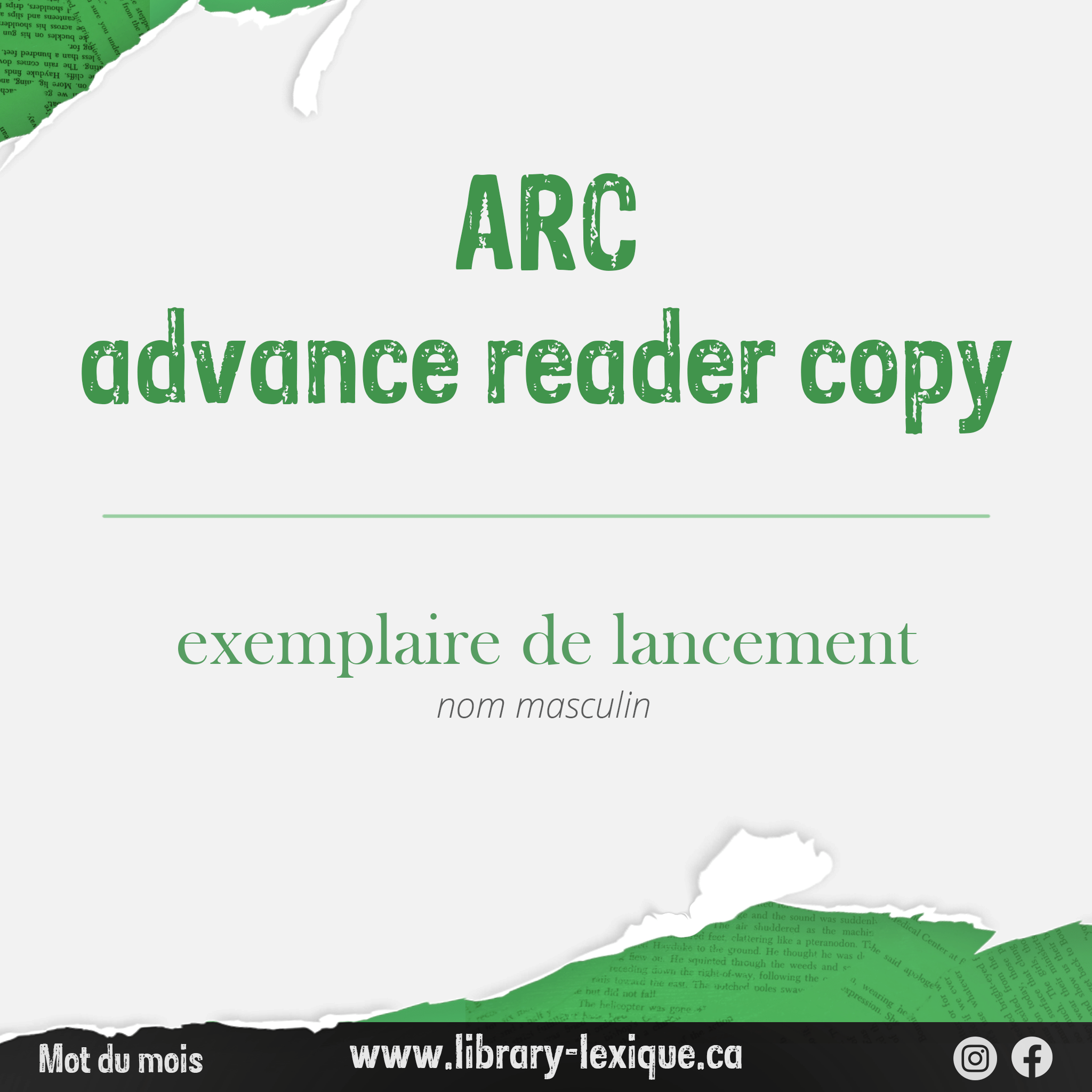 Grpahic showing the translation for "advanced reader copy" in French