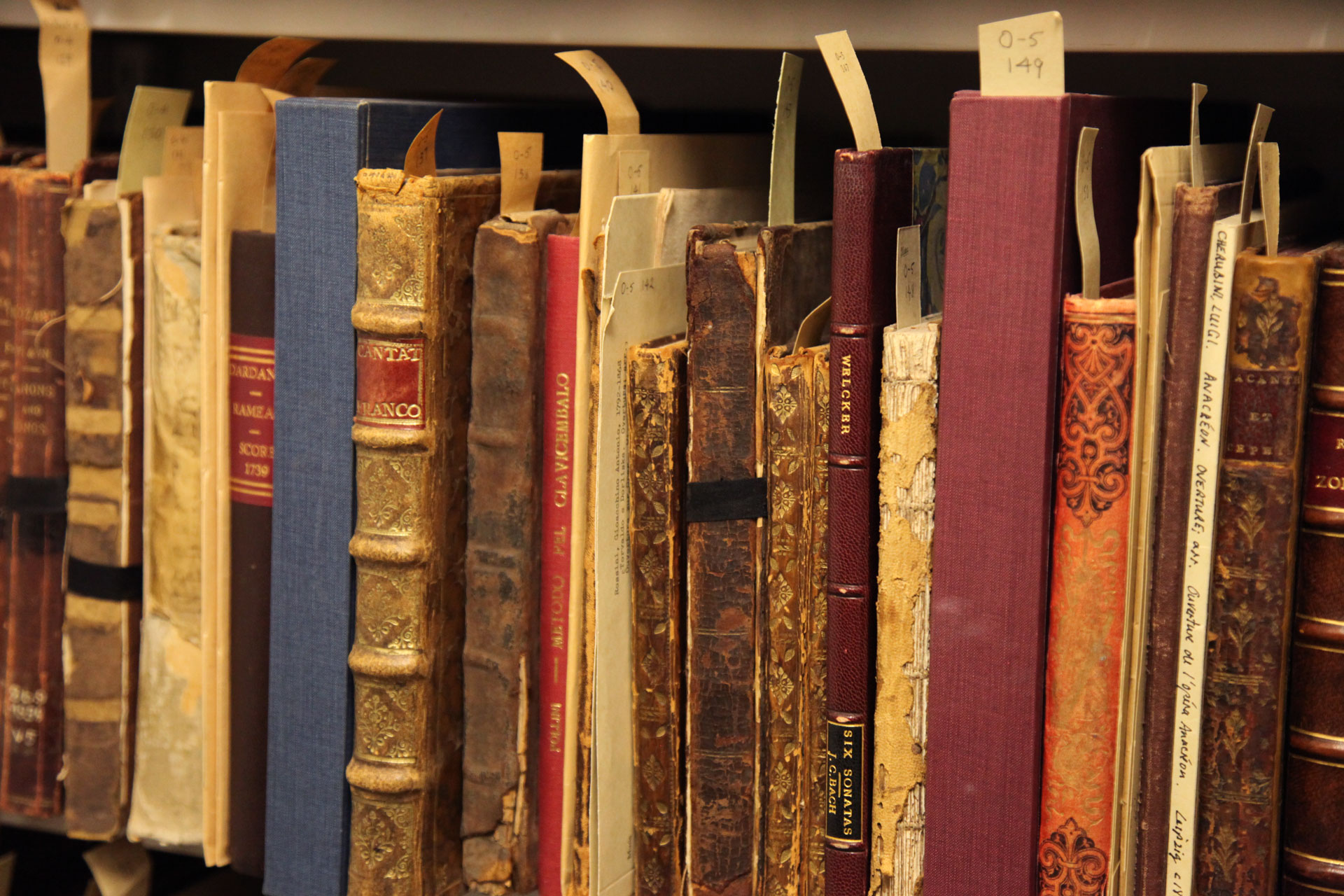 A shelf of rare books from the U of T Music Library