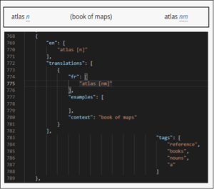 Photo of the code view from a dictionary entry.