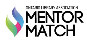 The logo for the OLA Mentor Match program: a blue, pink, and green flame looking symbol and the words Ontario Library Association over the words Mentor Match, all in block letters